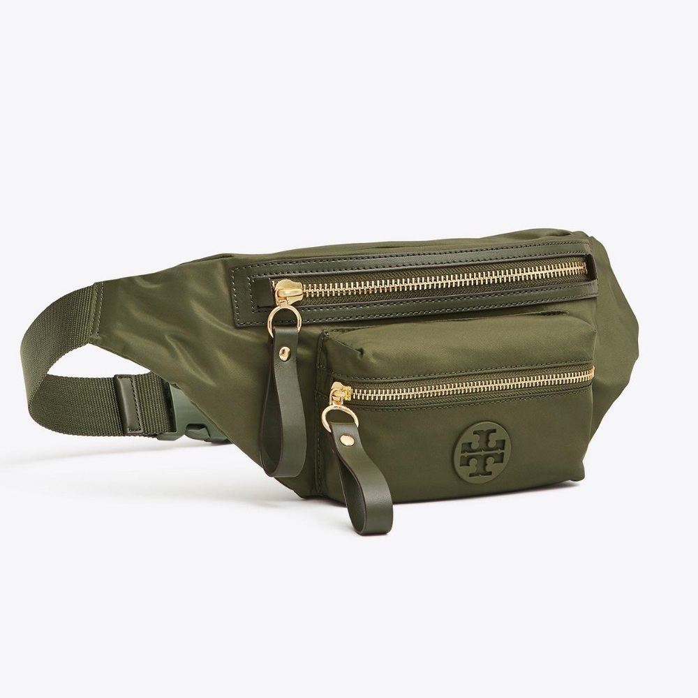 Like New Tory Burch Olive Green Nylon Belt Bag with Gold Hardware